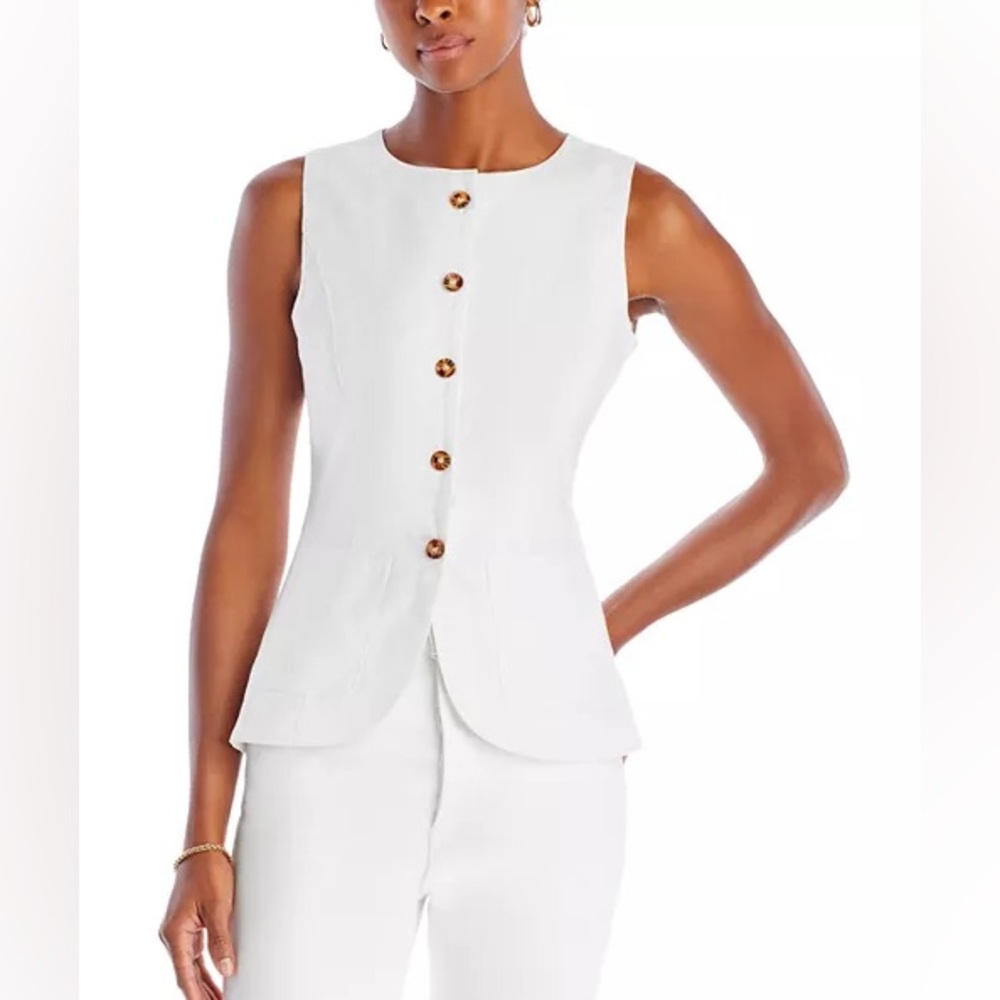Sleeveless White Button-Front Peplum Top
